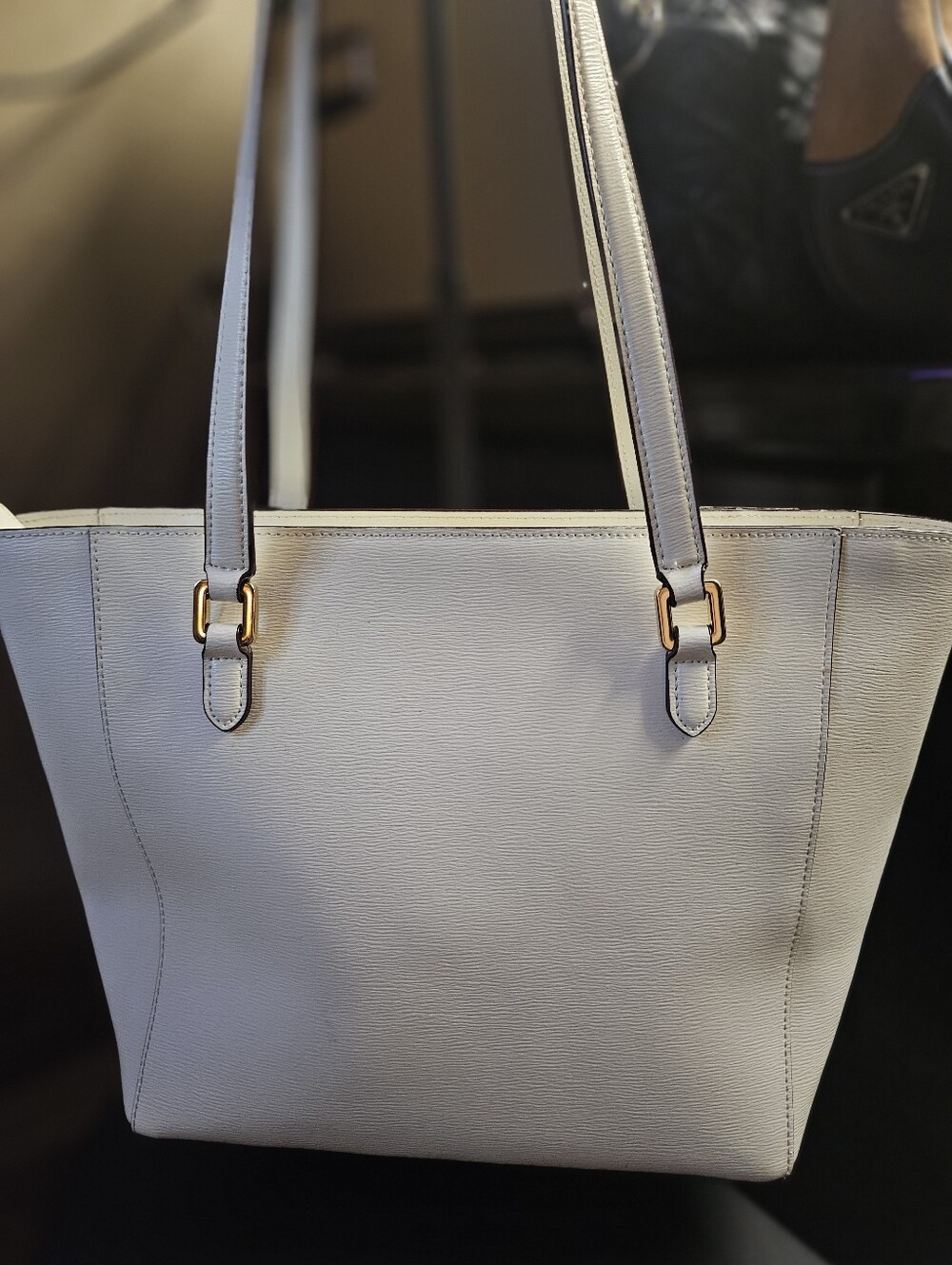 Lauren Ralph Lauren Karly Medium Crosshatch Leather Tote - Picture 6 of 9